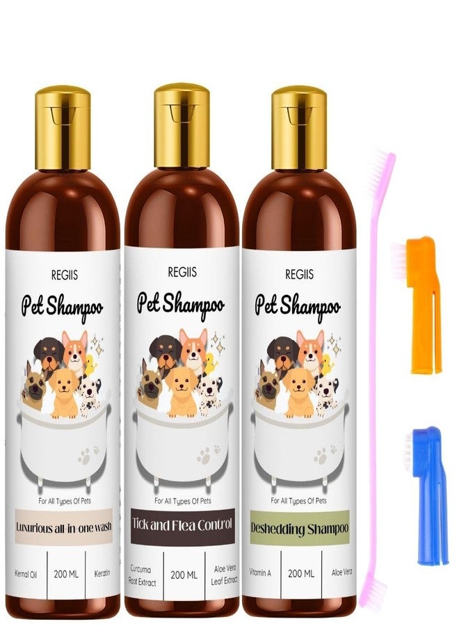 مجموعة شامبو الحيوانات الأليفة من ريجيس، غسول شامل، مكافحة القراد والبراغيث، تركيبة لإزالة الشعر الزائد، 200 مل، عبوة من 3 قطع مع أدوات العناية (عبوة من 4 قطع) - Image 1